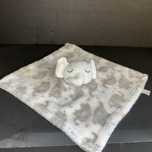 Le Bebe Elephant Lovey Gray White 12" Square Plush Baby Toy Security Blanket